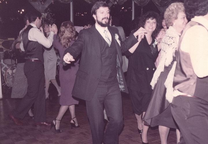 p041.jpg - That's me dancing at Andre's christening. December 1983. My cousin Chrissoula looking on.