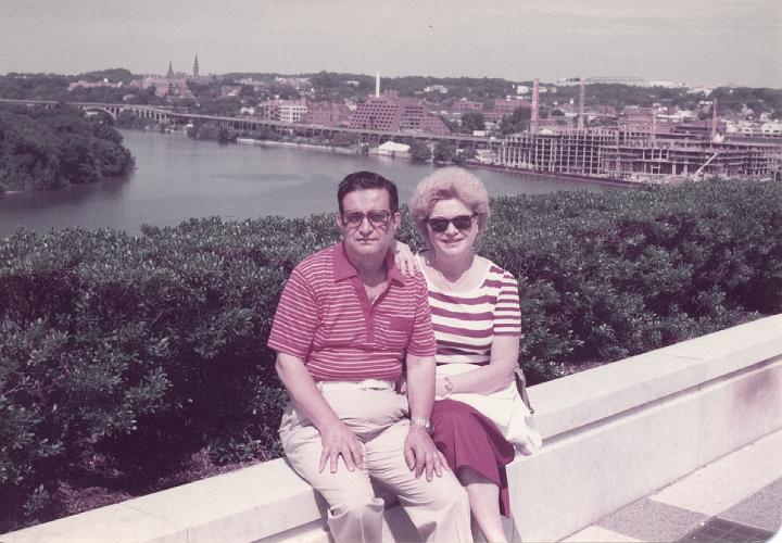 p052.jpg - Dad and Mom at the Kennedy Center overlooking Georgetown. Sept. 1984.