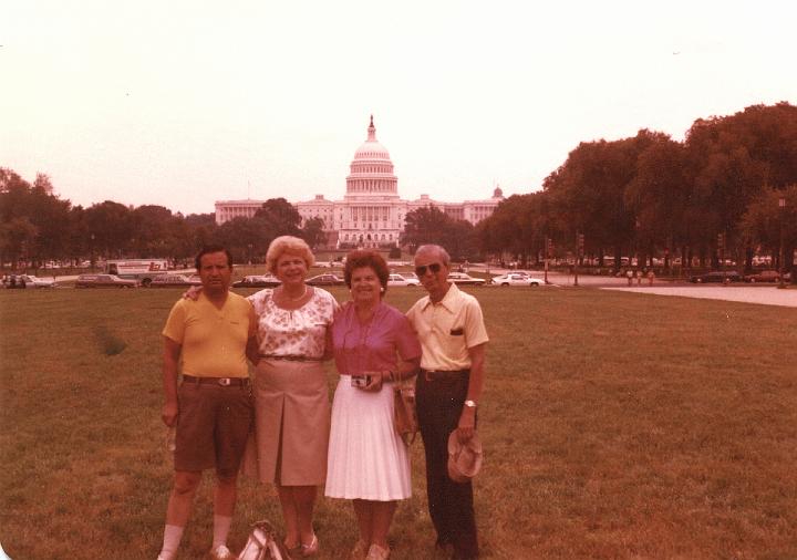 p136.jpg - Dad, Mom, Aunt Pauline, and Uncle John in front of the US Capitol, August 1982.