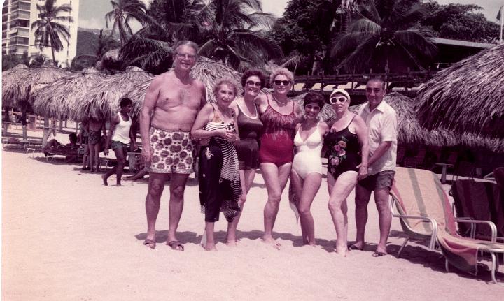 r054.jpg - Mom with friends on the beach in Acapulco, Mexico, Oct, 1983.