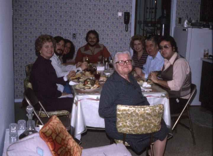 s023.jpg - Dinner at Gregory and Aleda's apartment, July 1908. Mom, Louis, Aleda, Gregory, Demetra, Antoni, George, and Aleda's grandmother Julia.