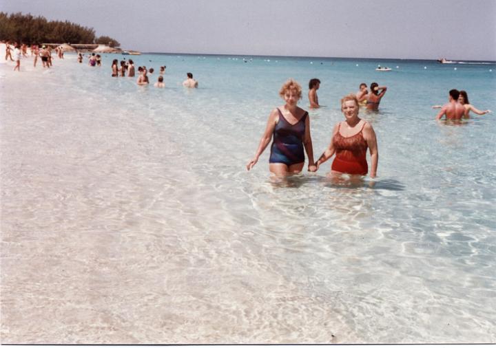 r128.jpg - Demetra and Mom in the water in the Bahamas, 1991.