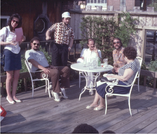 s007.jpg - Elaine, Mike, Gregory, Harry, George, and Aunt Pauline in Gregory's back yard, May 1987.