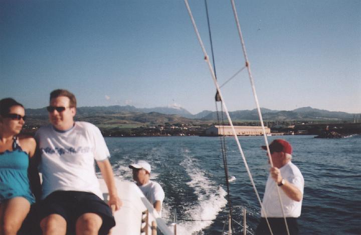 h006.jpg - Catamaran leaving Port Allen on Kauai for trip up the west coast of the island to the Na Pali Coast.