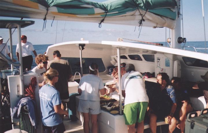 h009.jpg - Lunch time on the catamaran.