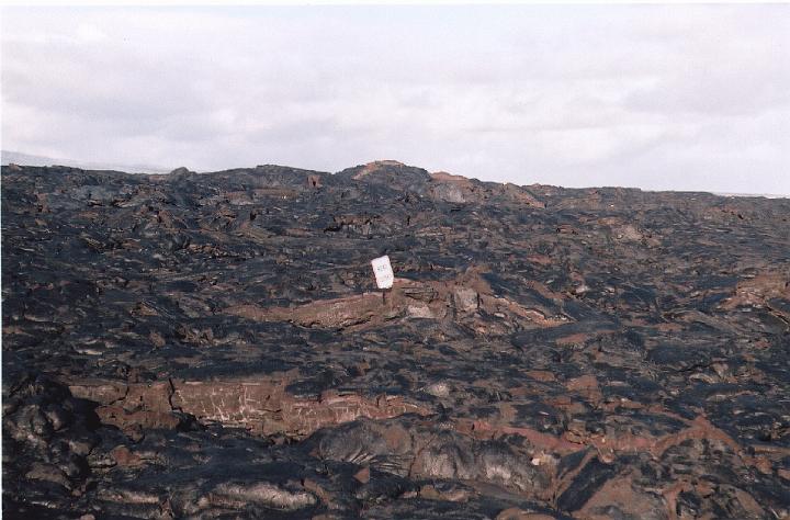 h093.jpg - A road sign, on the road, overrun by lava.