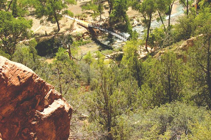 056-Hike-to-Emerald-Ponds.jpg - Foot bridge crossing the Virgin River on hike to Emerald Ponds. VF