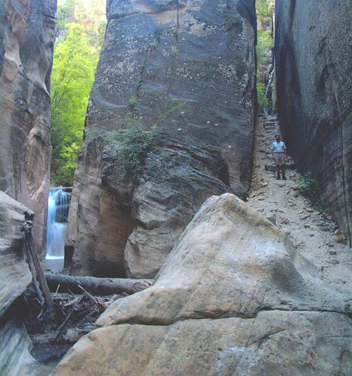 162.jpg - A waterfall along the Virgin River and the trail bypassing it. VF